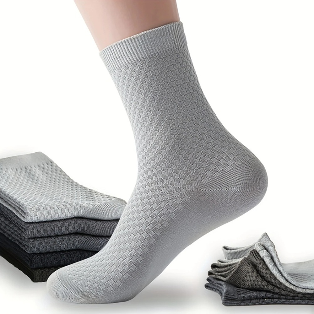 Navy Blue Diamond Knit Crew Sock on Foot