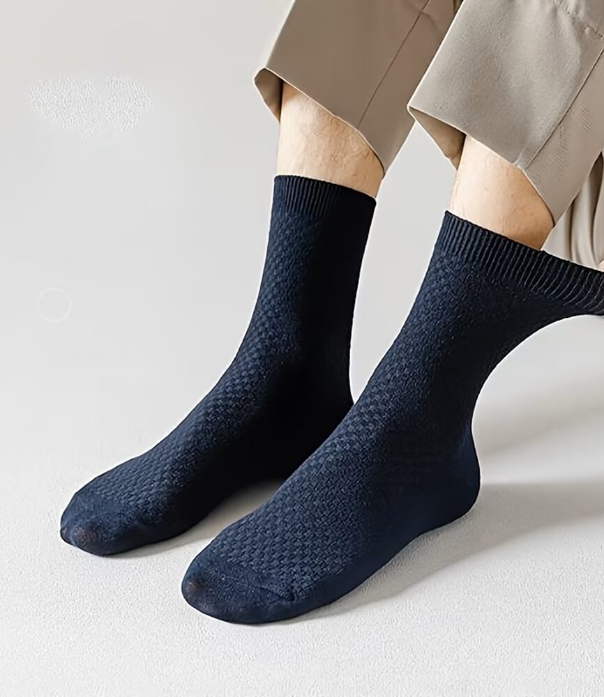 Black Diamond Textured Crew Sock on Foot