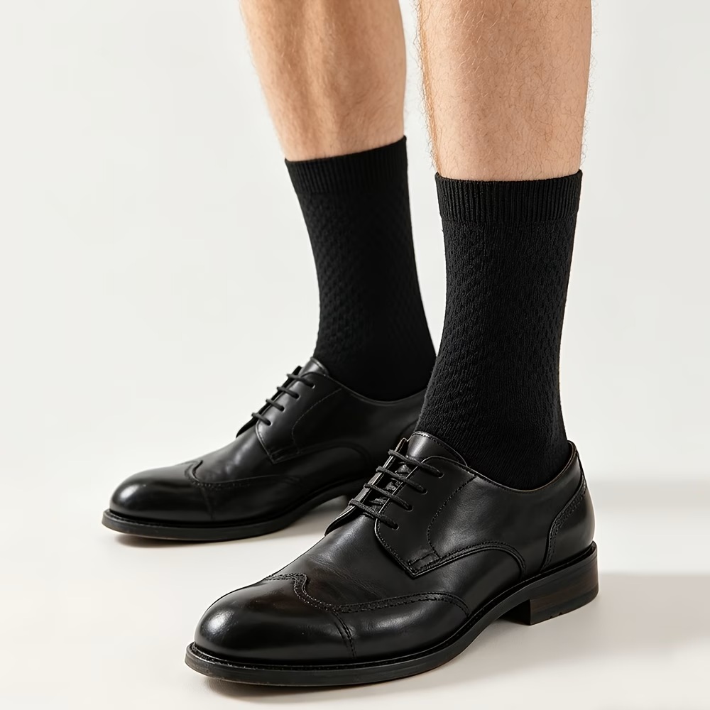 Steel Blue Textured Crew Sock on Foot