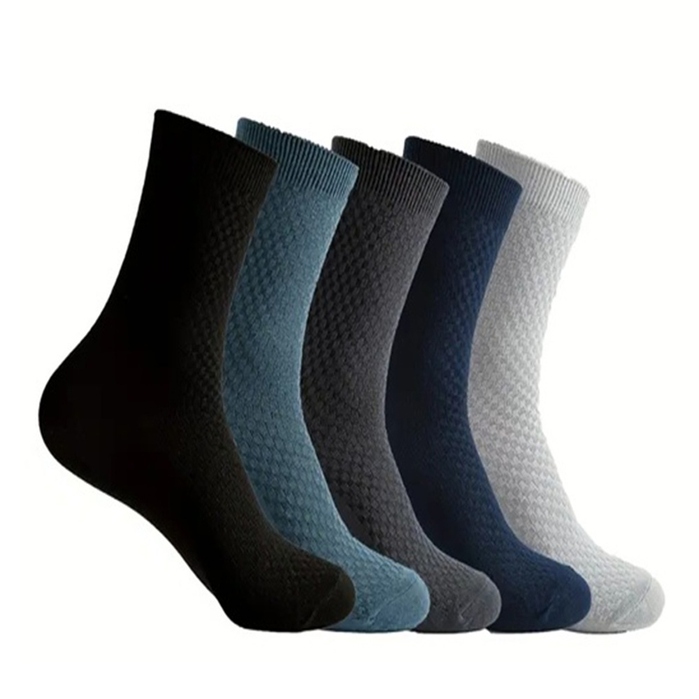 Men’s Diamond Waffle Textured Crew Socks – Business Casual Mid-Calf (Pack of 5)