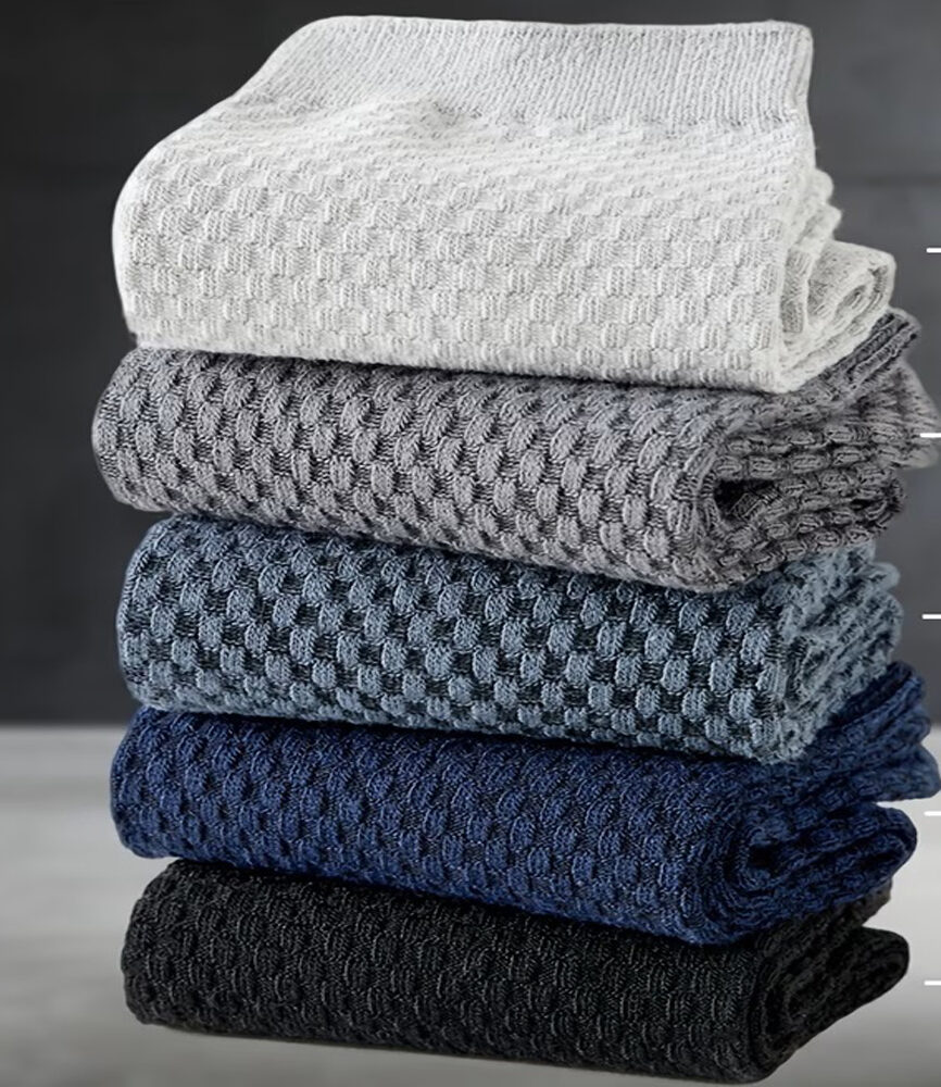 Men's Crew Socks Waffle Knit Fabric Detail