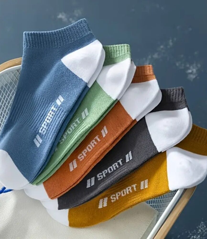 Denim Blue and White SPORT Ankle Sock on Foot