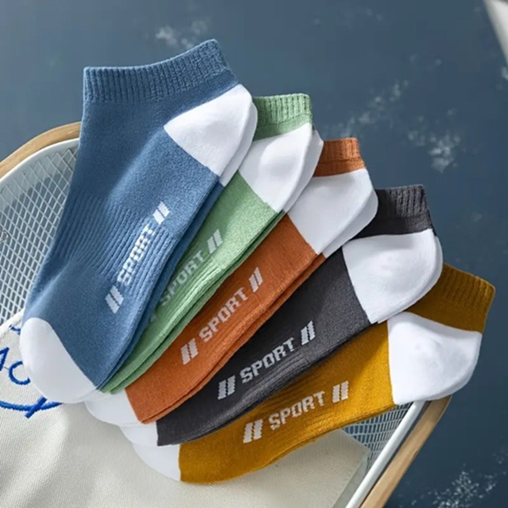 Denim Blue and White SPORT Ankle Sock on Foot