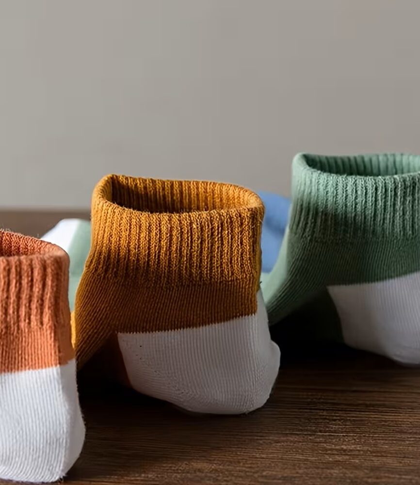 Mustard Yellow Colorblock Sport Sock on Foot
