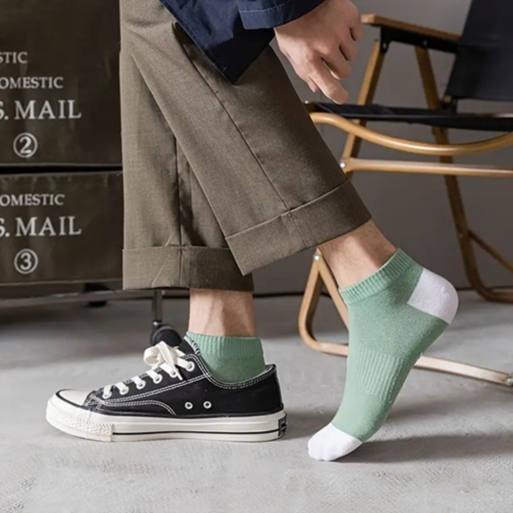 Sage Green and White Athletic Ankle Sock on Foot
