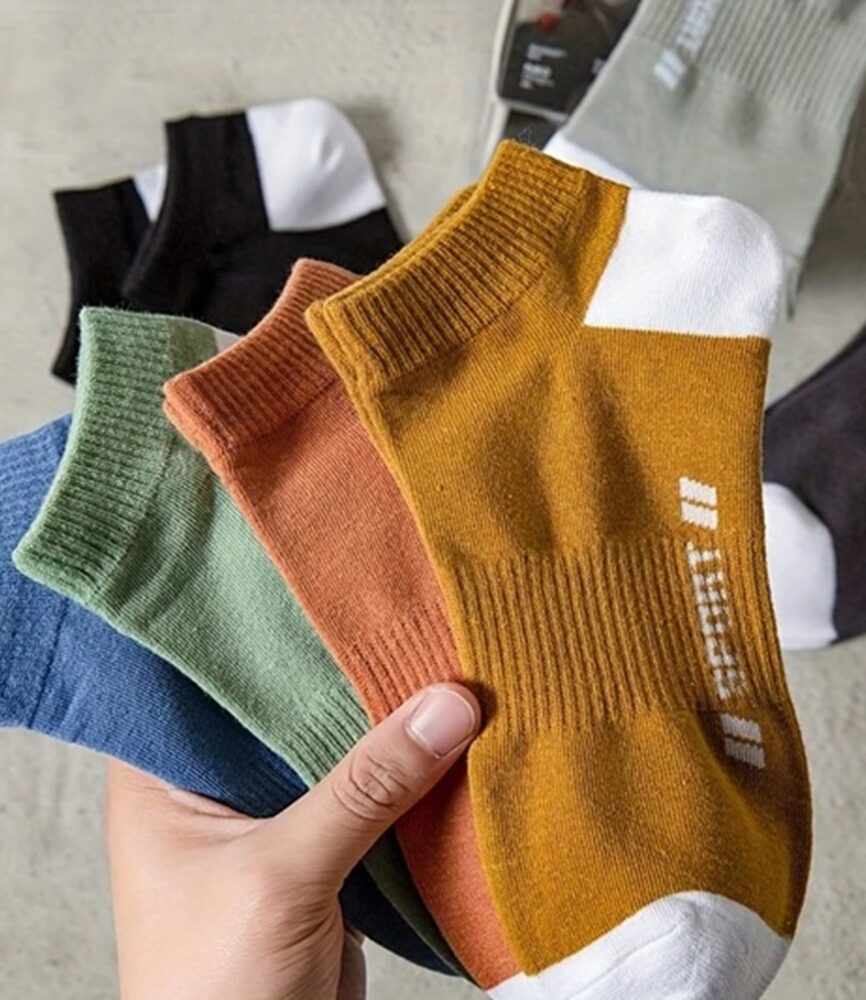 Rust Orange and White Sport Sock on Foot