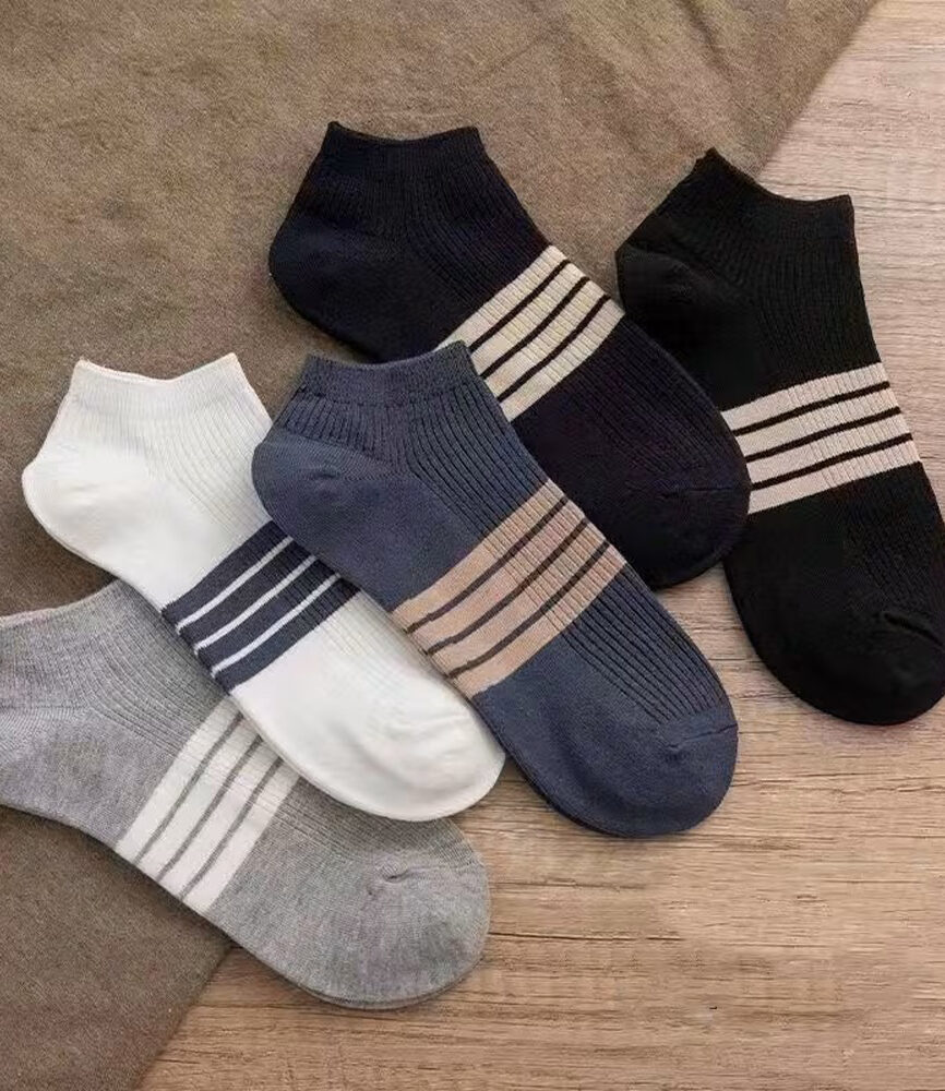 Heather Grey Four-Bar Striped Sock on Foot