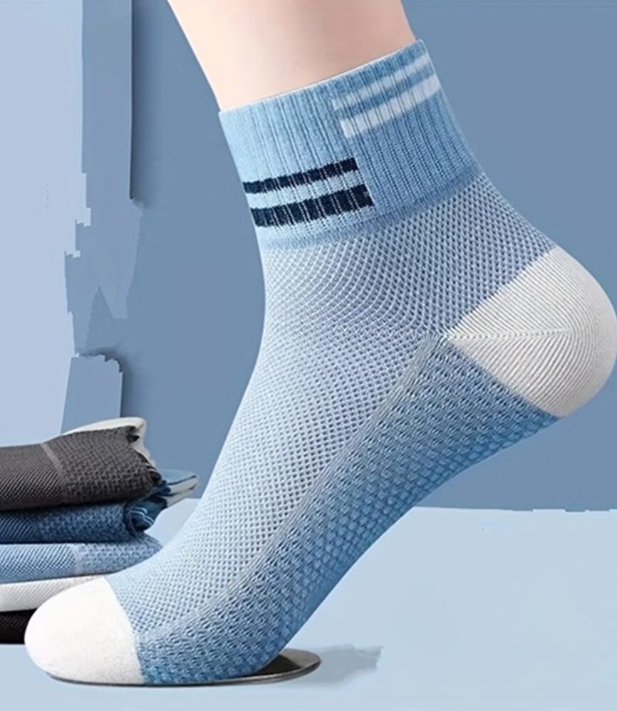 Navy and Sky Blue Striped Low-Cut Sock