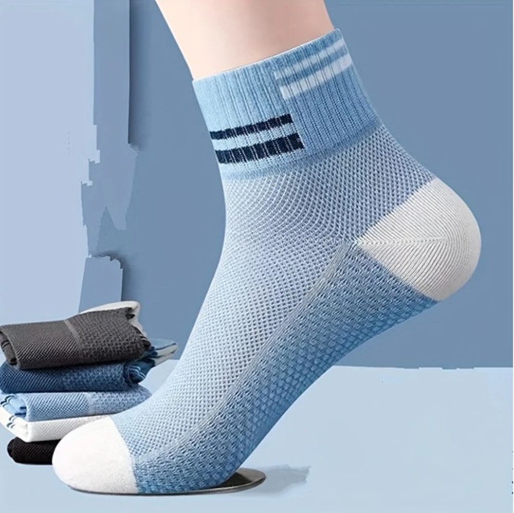 Navy and Sky Blue Striped Low-Cut Sock