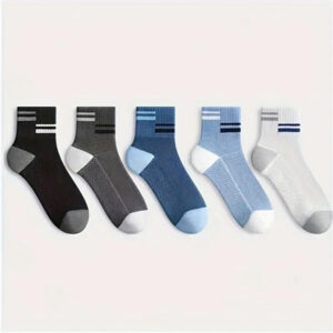 5 Pairs Men's Dual-Stripe Colorblock Heel Toe Ankle Socks