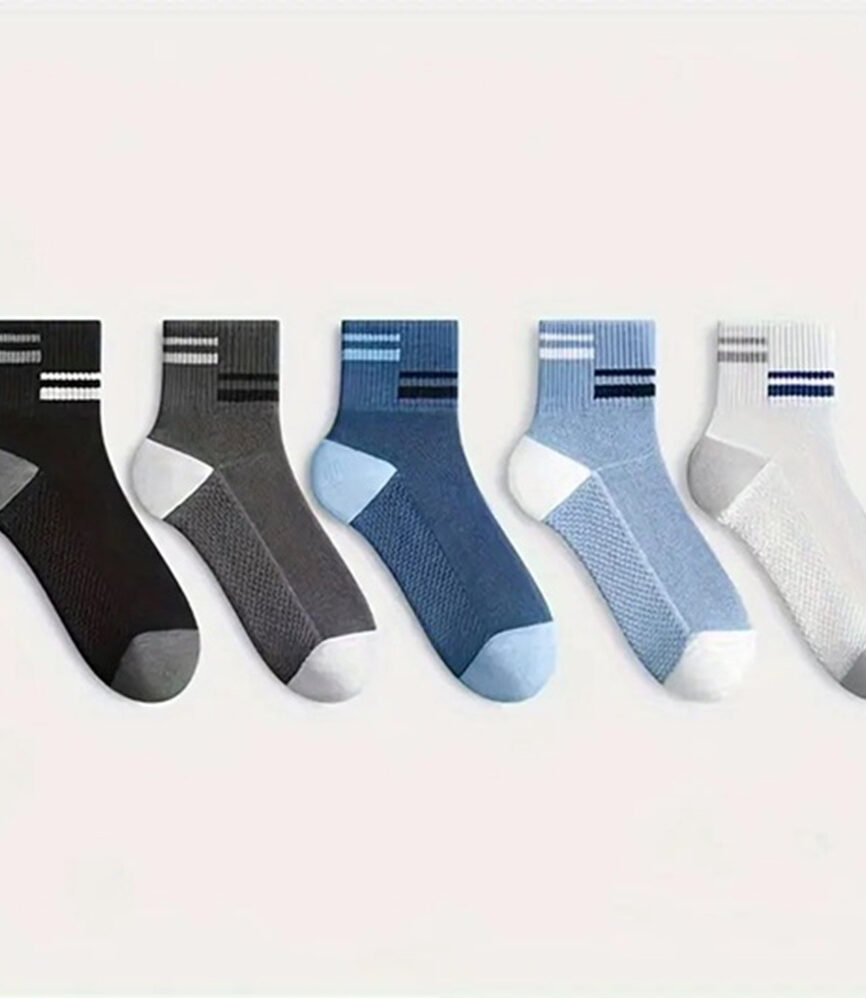 5 Pairs Men's Dual-Stripe Colorblock Heel Toe Ankle Socks