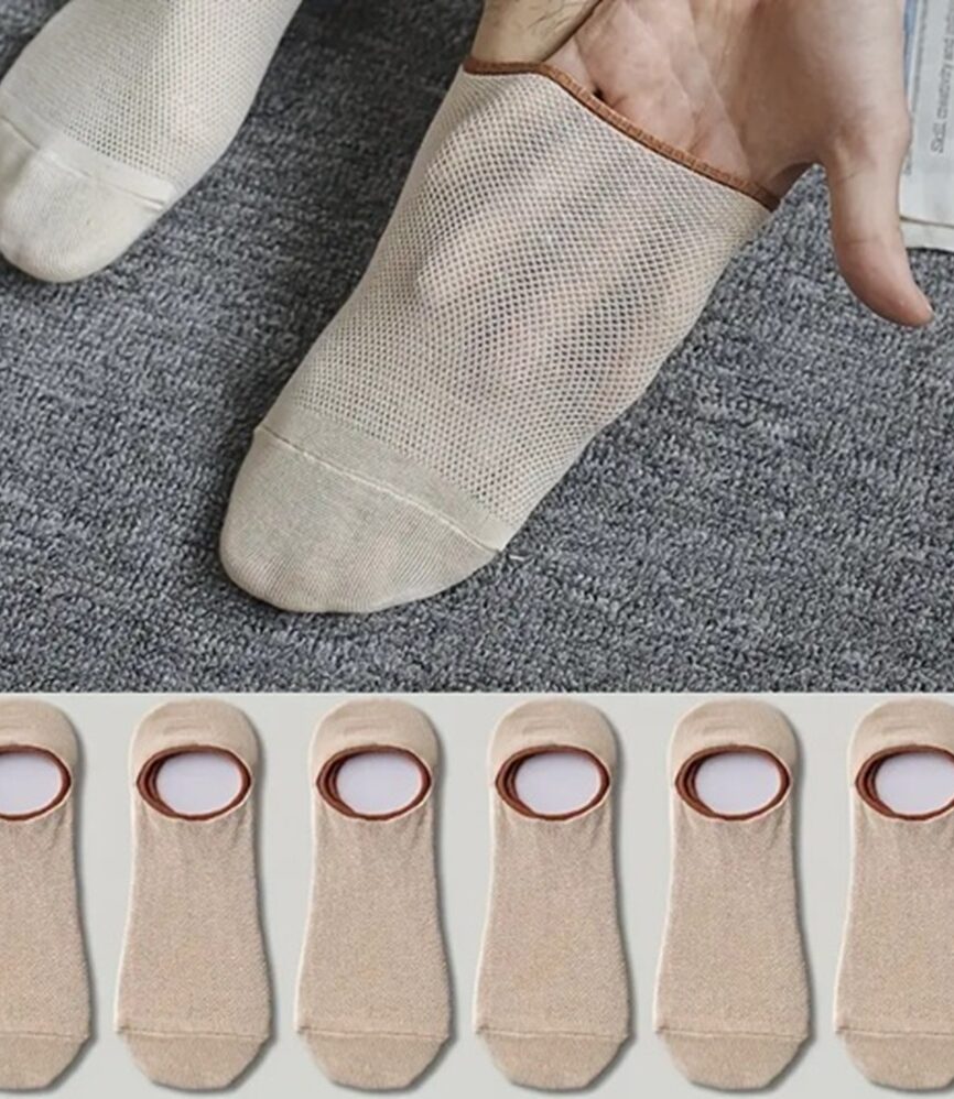 Breathable Mesh No-Show Sock on Hand and 6-Pack Row