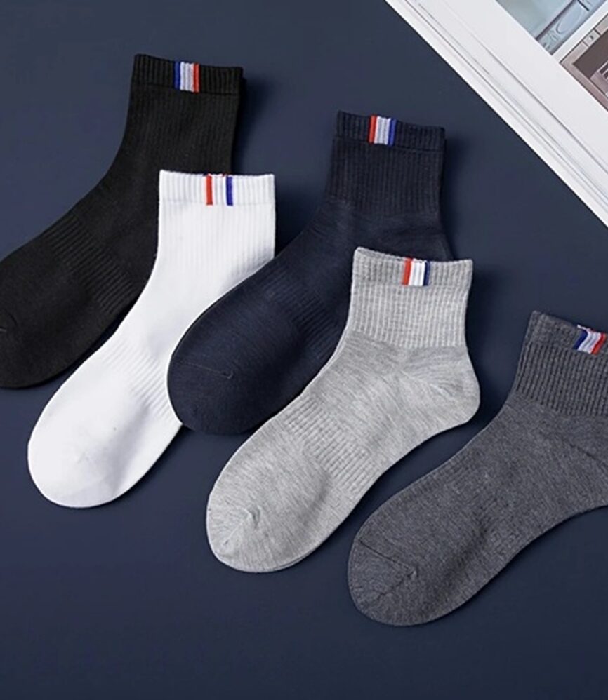 Light Grey Athletic Ribbed Sock with Ribbon Accent