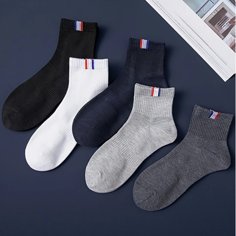 Light Grey Athletic Ribbed Sock with Ribbon Accent