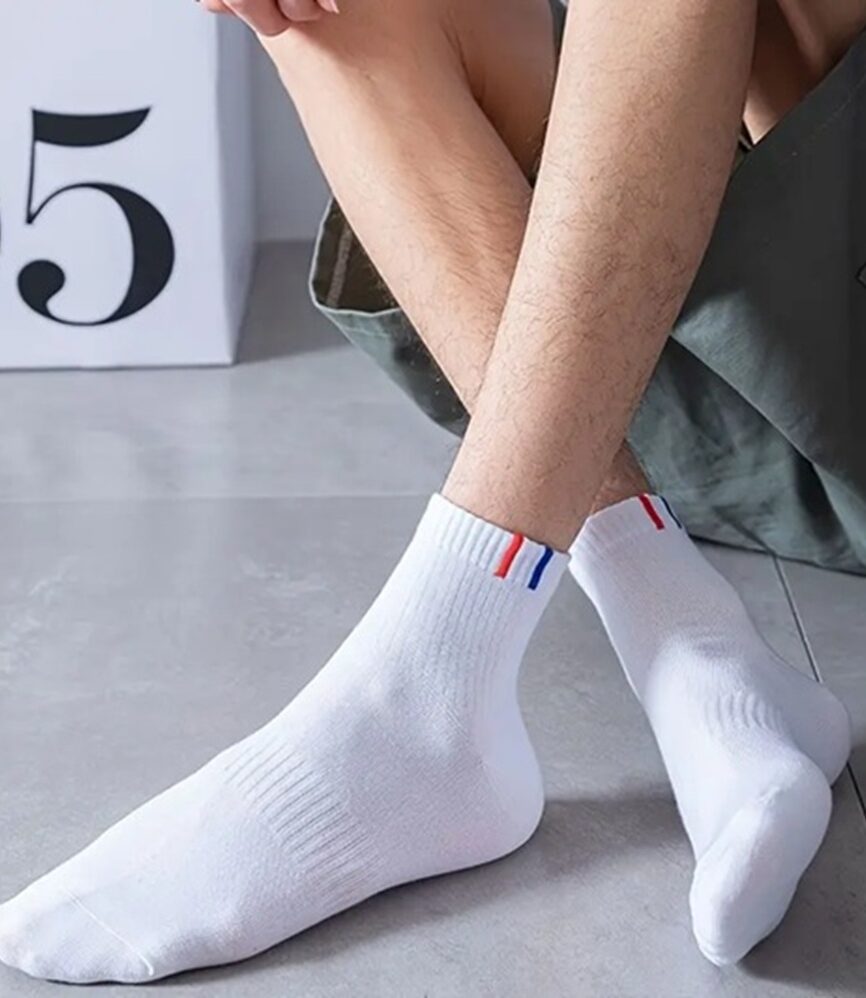 Navy Blue Ribbed Cotton Ankle Sock on Foot