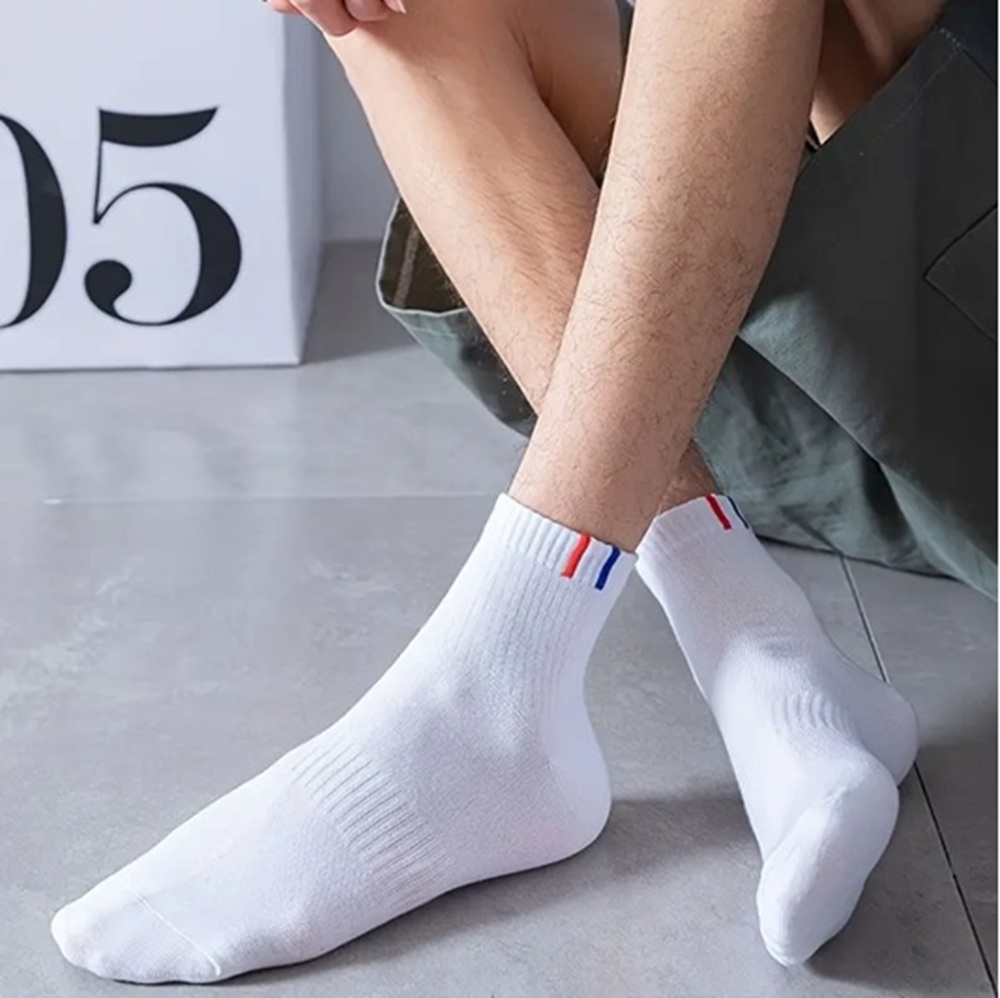 Navy Blue Ribbed Cotton Ankle Sock on Foot