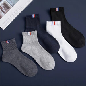 5 Pairs Men's French Tricolor Ribbon Tab Ankle Socks Assorted Palette