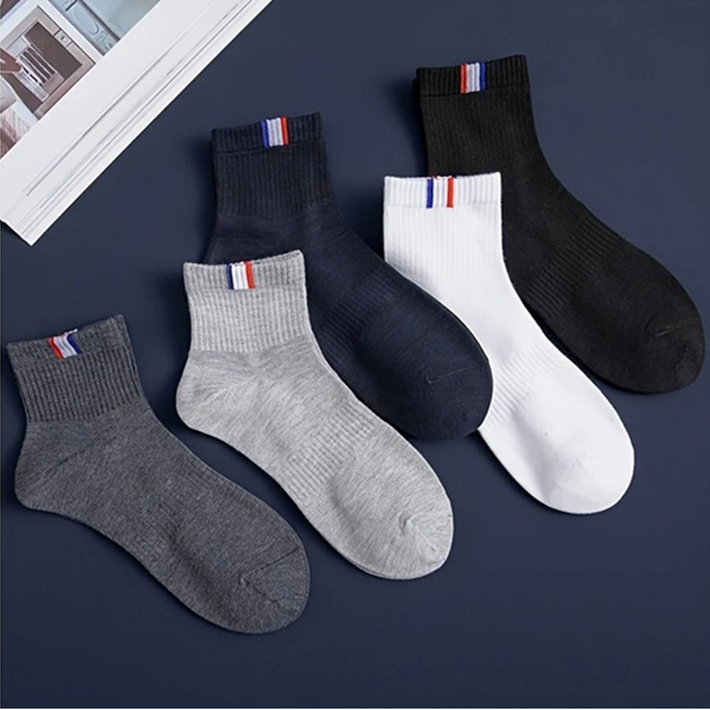Men’s French Ribbon Tab Ribbed Ankle Socks – Athletic Cotton (Pack of 5)