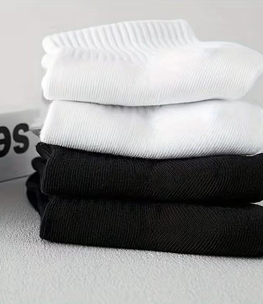 Folded Black and White Ribbed Cotton Socks