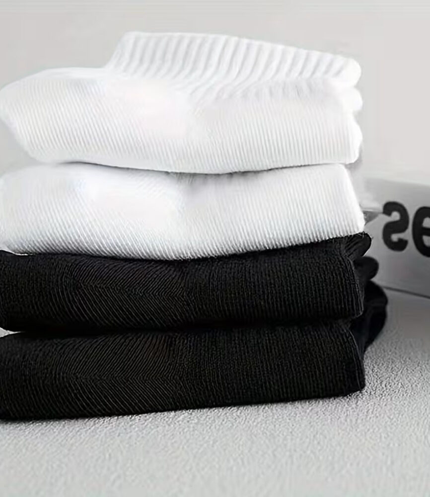 Stacked Black and White Quarter Crew Socks