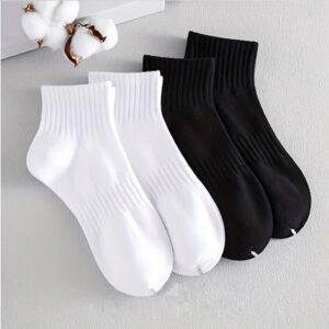 4 Pairs Men's Black and White Ribbed Quarter Athletic Socks