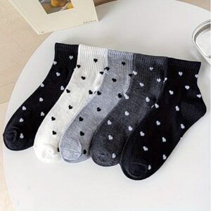 5 Pairs Women's Embroidered Mini Heart Ribbed Ankle Socks