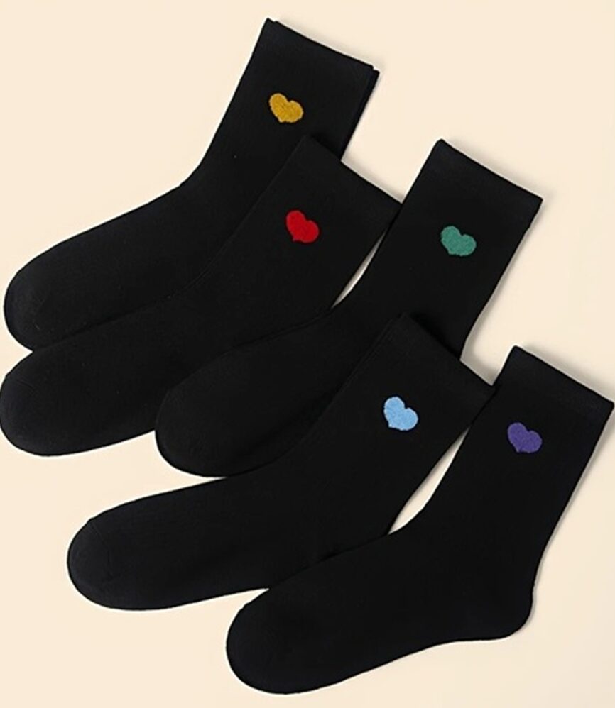 Red Embroidered Star Mid-Calf Sock on Foot