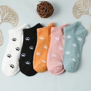 5 Pairs Women's Cute Animal Paw Print Cotton Ankle Socks