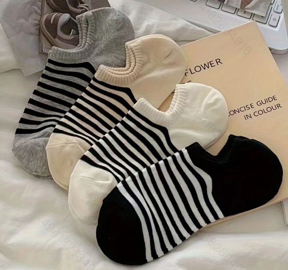4 Pairs Unisex Striped Low-Cut Loafer No-Show Socks