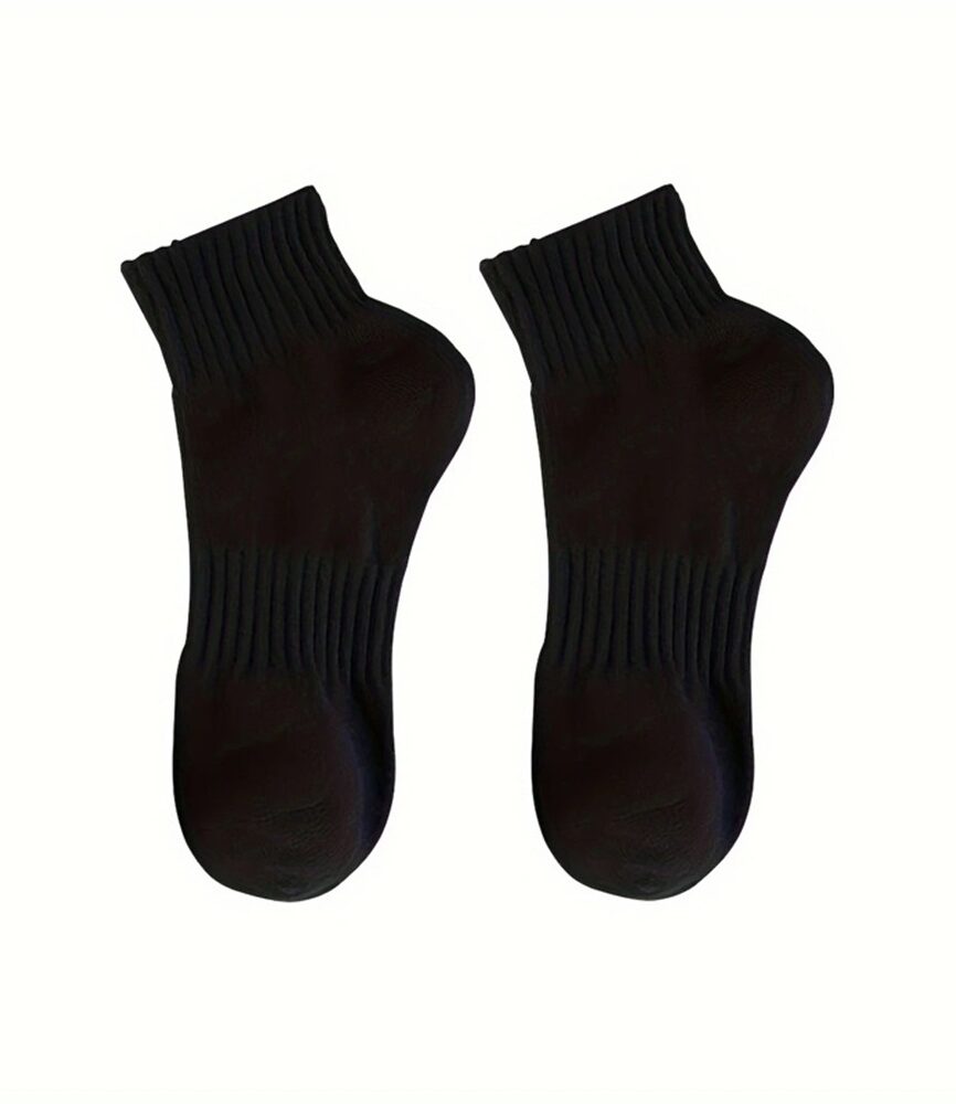 Deep Black Ribbed Athletic Ankle Socks