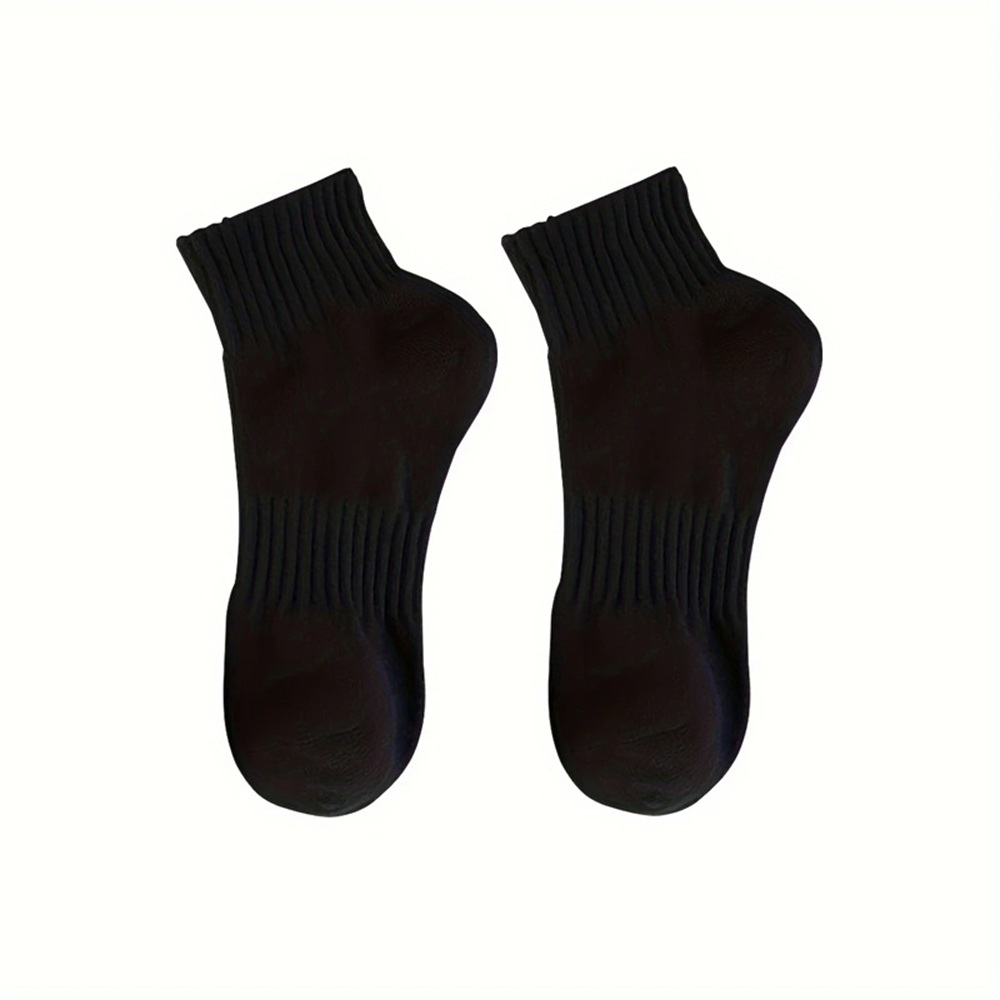 Deep Black Ribbed Athletic Ankle Socks