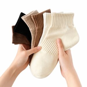 5 Pairs Unisex Earth Tones Ribbed Cotton Ankle Socks Hand Bundle