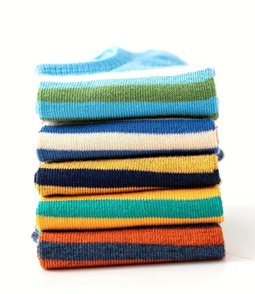 Folded Striped Cotton Socks Stack