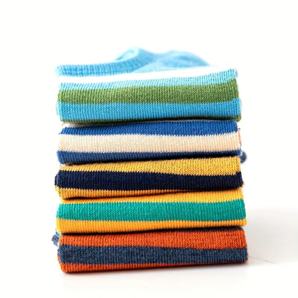 Folded Striped Cotton Socks Stack