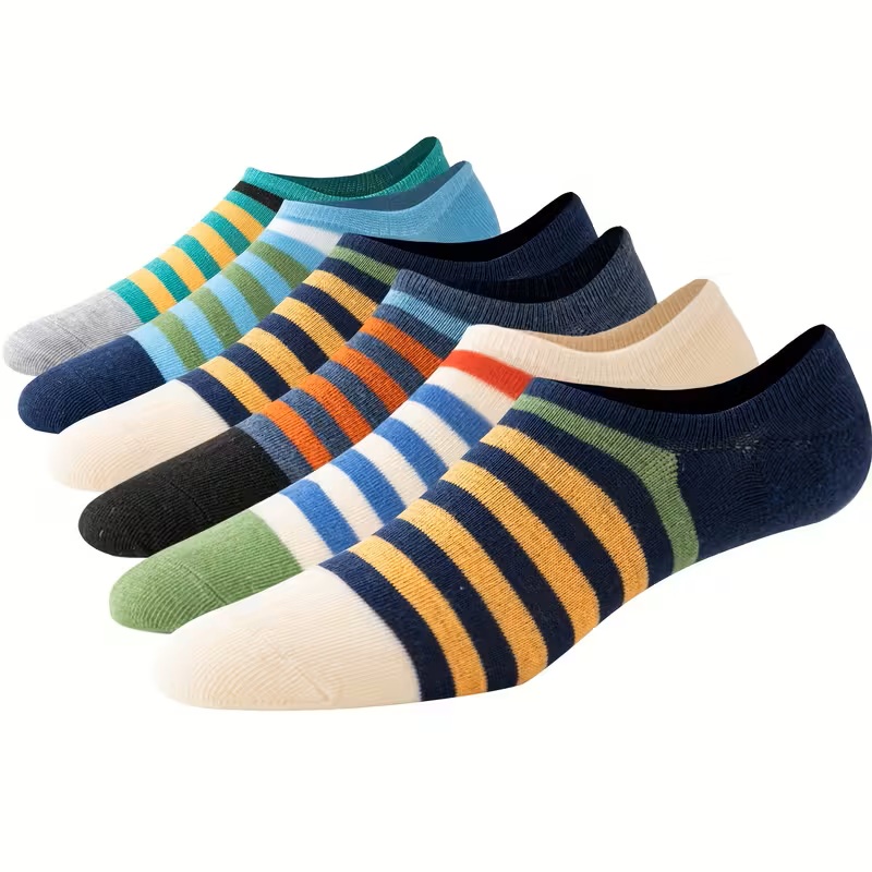5 Pairs Men's Multi-Colored Striped Low-Cut Loafer Socks