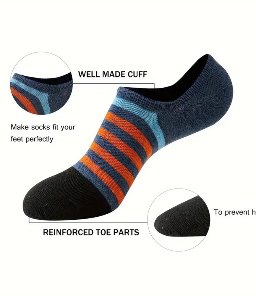 Orange and Navy Blue Sport Stripe Loafer Sock