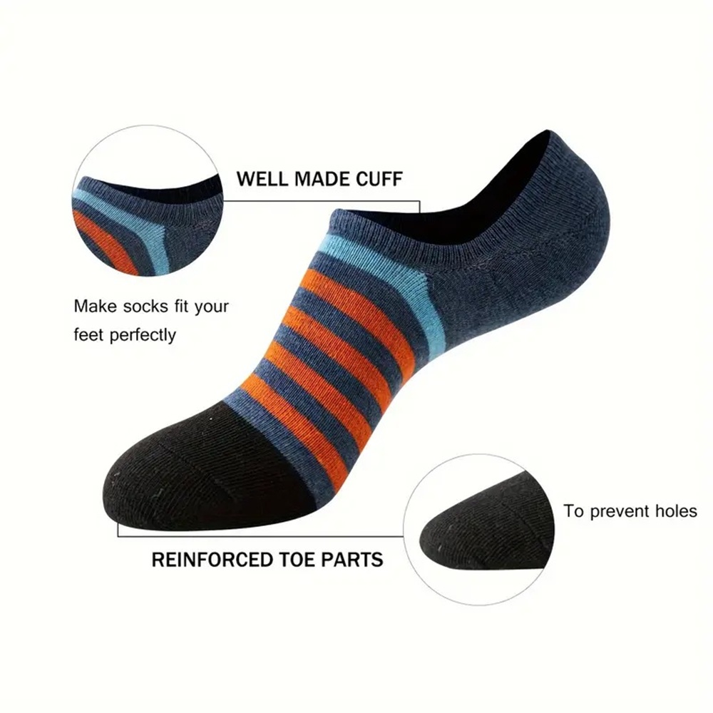 Orange and Navy Blue Sport Stripe Loafer Sock