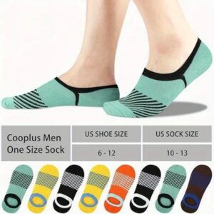 6 Pairs Men's Athletic Stripe No-Show Loafer Socks with Feet Preview