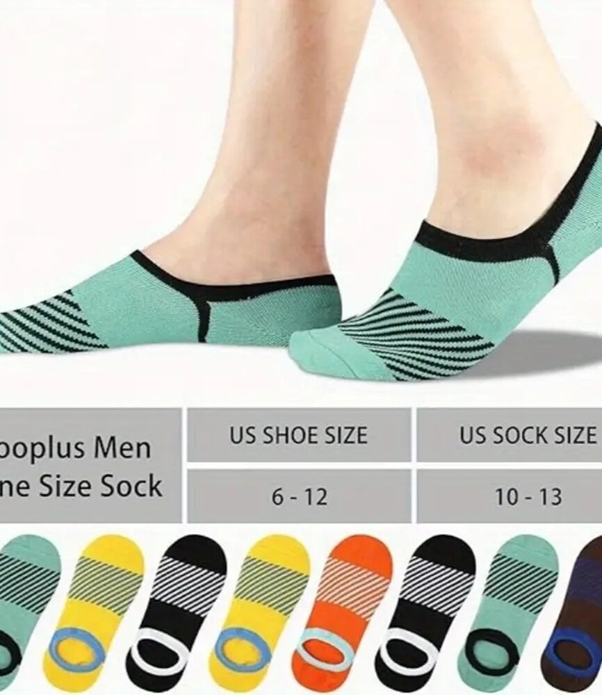 6 Pairs Men's Athletic Stripe No-Show Loafer Socks with Feet Preview