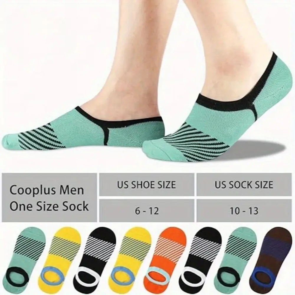 6 Pairs Men's Athletic Stripe No-Show Loafer Socks with Feet Preview