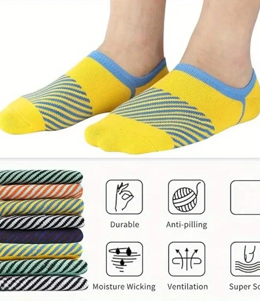 Orange and Navy Sport Stripe Invisible Socks