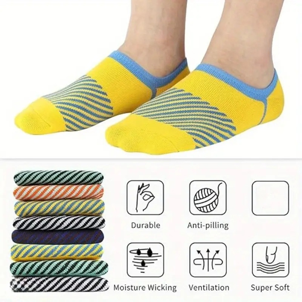 Orange and Navy Sport Stripe Invisible Socks