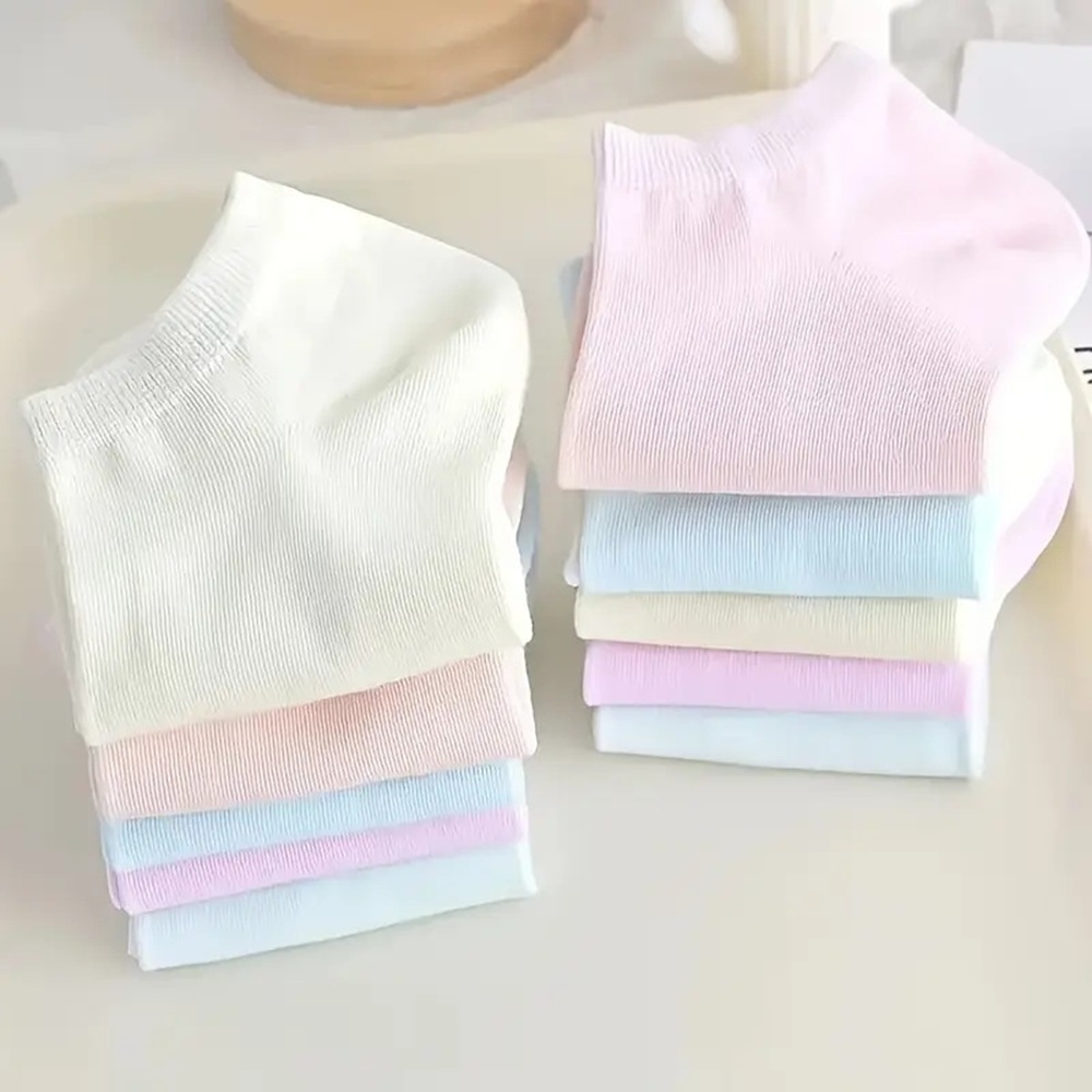 Women’s Pastel Macaron Ribbed Cotton Ankle Socks (Pack of 5)