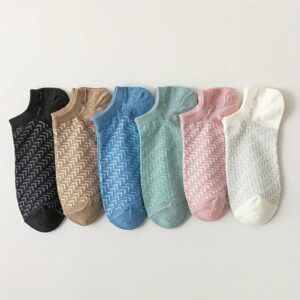 6 Pairs Breathable Herringbone Mesh Low-Cut Ankle Socks Row