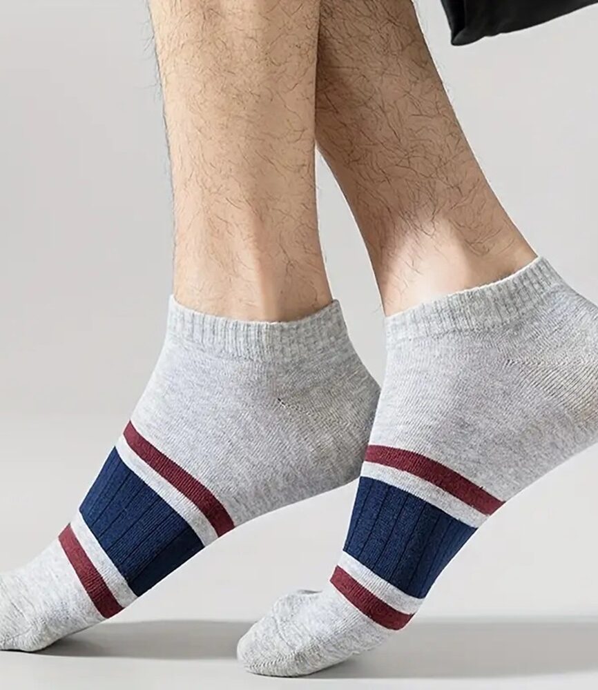 Grey and Navy Contrast Band Athletic Sock on Foot