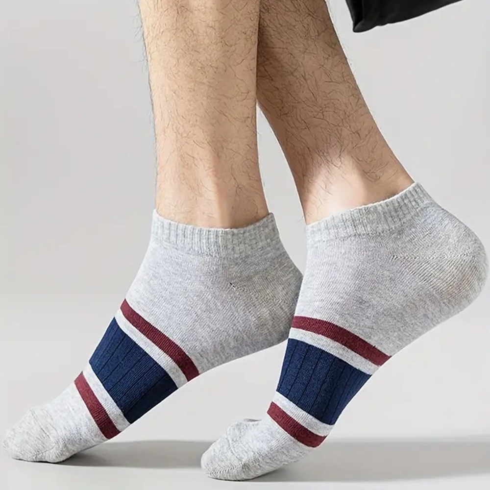 Grey and Navy Contrast Band Athletic Sock on Foot