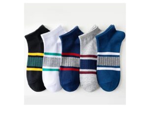 5 Pairs Men's Athletic Contrast Band Low-Cut Ankle Socks Palette