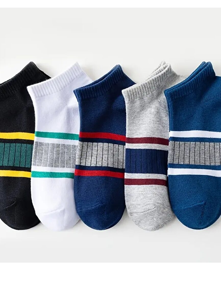 5 Pairs Men's Athletic Contrast Band Low-Cut Ankle Socks Palette
