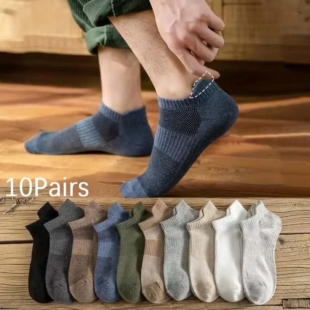 10 Pairs Men's Athletic Ankle Socks with Heel Tab Multi-Color Collection
