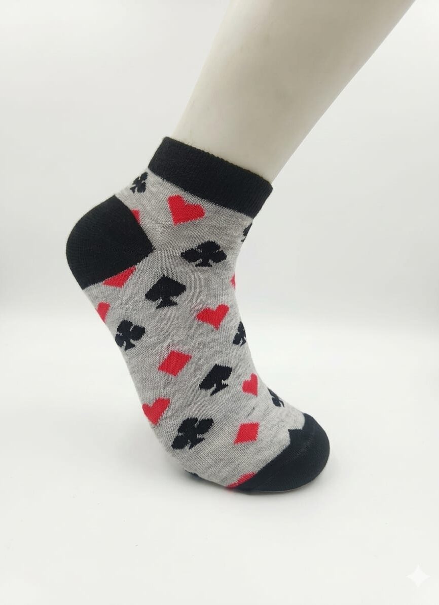 Sky Blue and Red Heart Card Pattern Sock